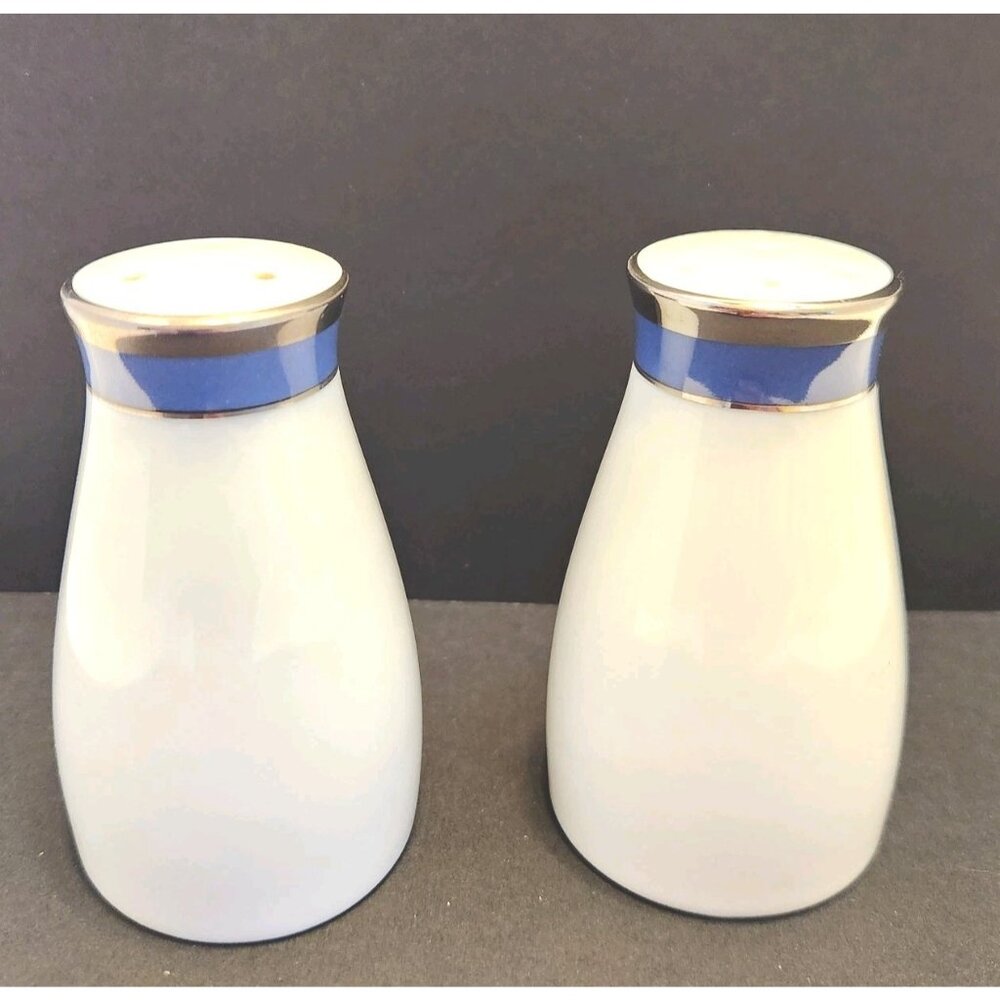 Noritake Salt And Pepper Shakers With Blue Band